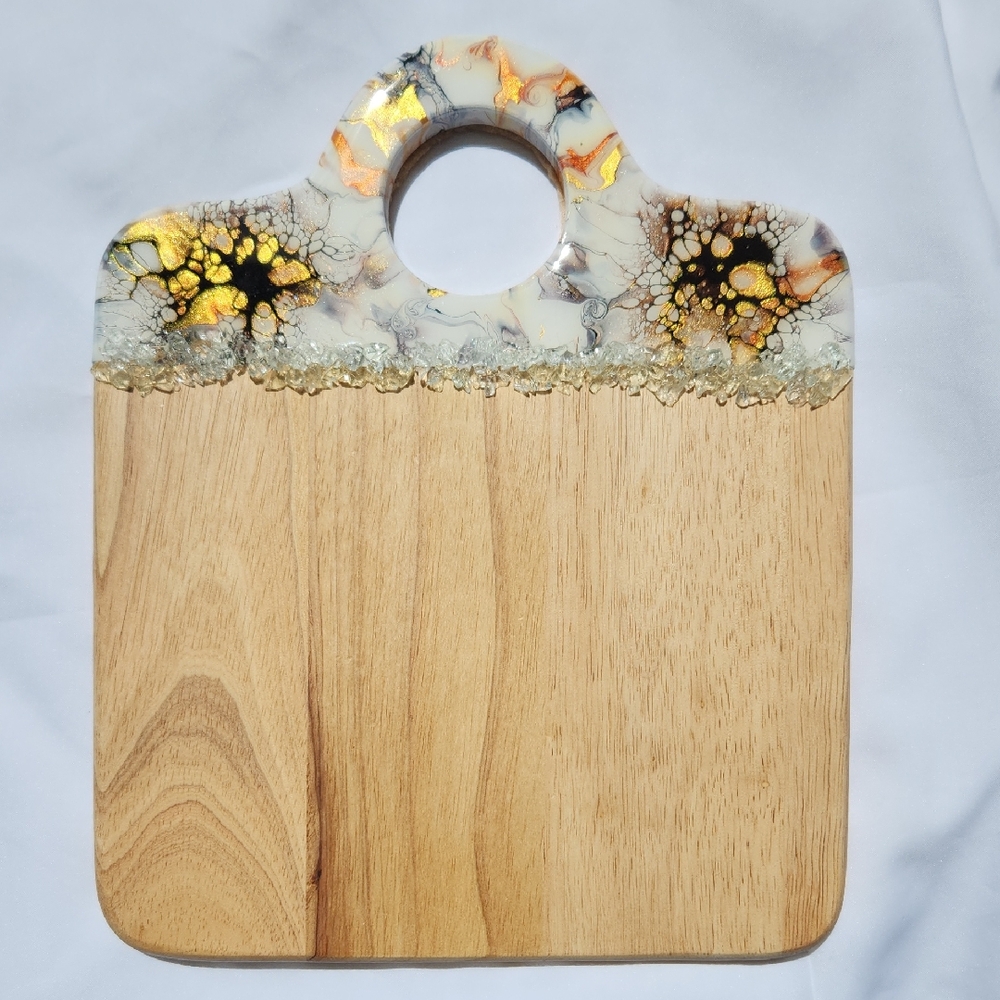 Hand Crafted Bamboo Painted Snack Tray Board Resin Acrylic Abstract Entertain